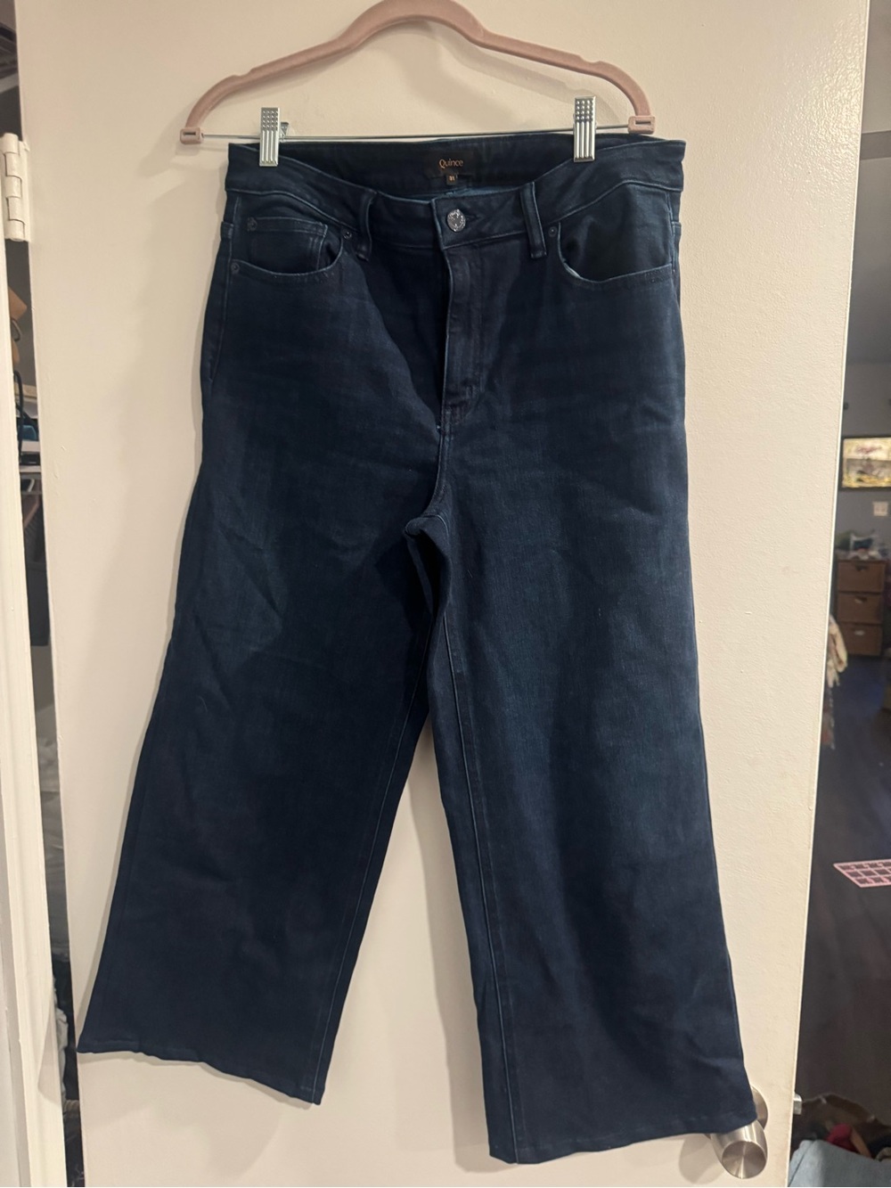 Quince Stretch Wide-Leg Jeans Women's Size 31 Dark Blue High Rise Organic Cotton